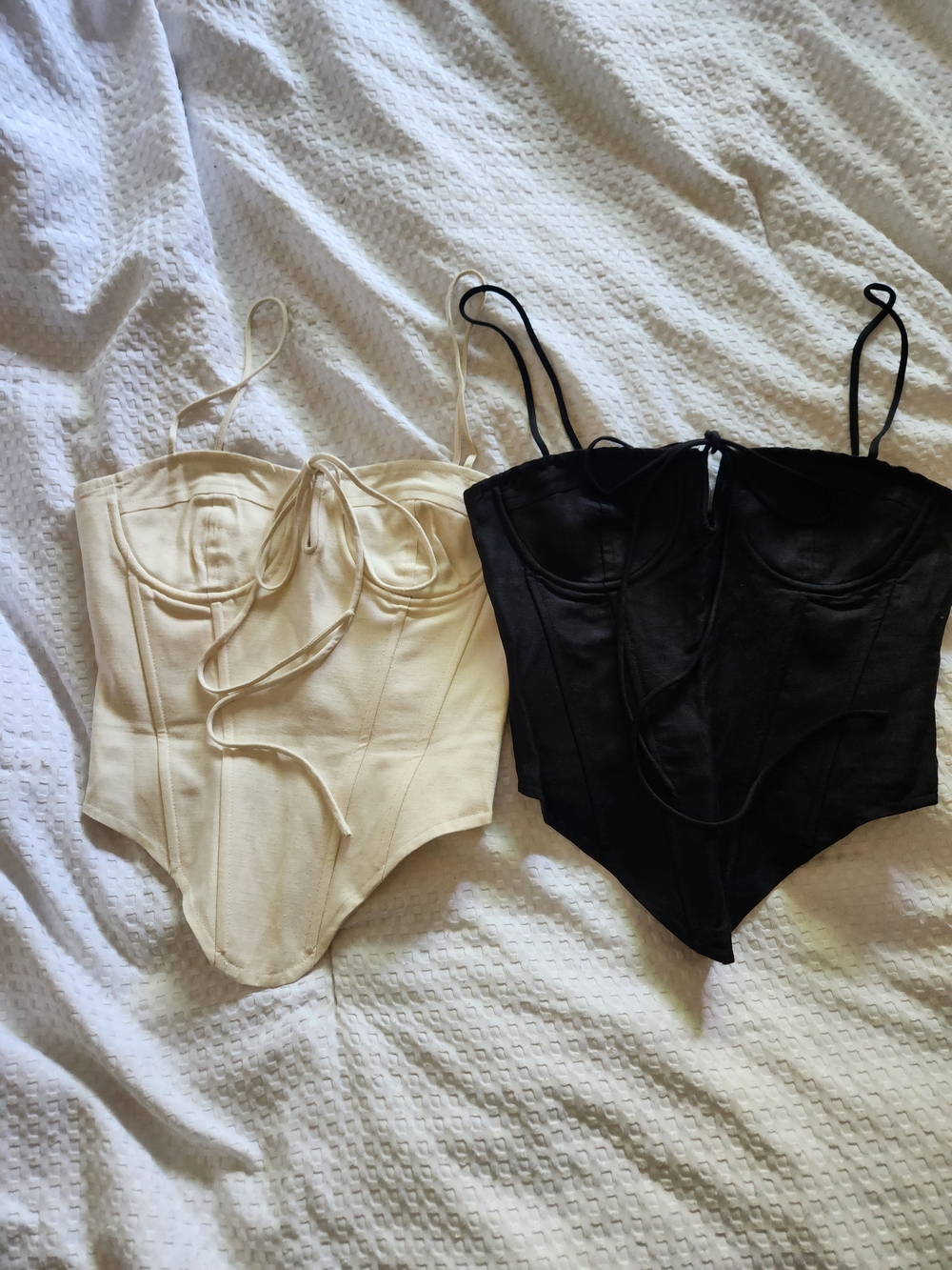 Lioness Cream and Black Corset Bustier Tops Both Tops